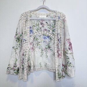 Anthropologie Womens Cropped Floral Kimono‎ Coquette Feminine One Size
